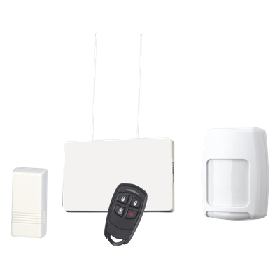 Kit inalámbrico con receptor, contactos magnéticos, detector de movimiento PIR y control remoto de 4 botones para panel de alarma Honeywell serie Vista