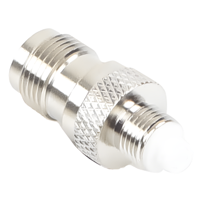 Adaptador en Línea, de Conector TNC Hembra a FME Hembra, Niple Europeo, Níquel/ Oro/ Teflón.
