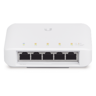 Switch UniFi FLEX de 5 puertos para semi-exterior IP55 (1 x PoE de entrada 802.3af/at/bt y 4 puertos PoE de salida 802.3af)