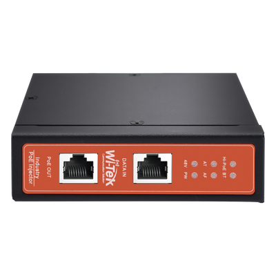 Inyector PoE Industrial / DC entrada 12-57V / PoE salida de Hasta 90W / Carcasa de Metal / Riel DIN / Aplicaciones CCTV