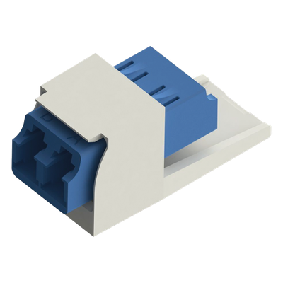 Módulo Acoplador LC Duplex, para Fibra Óptica Monomodo OS1/OS2, Tipo Mini-Com, Color Blanco Mate