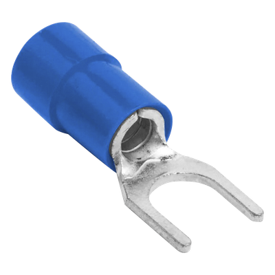Terminal tipo horquilla ( espada ) aislada / 18 - 14 AWG / Azúl / Paquete de 25 piezas.