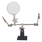 Soporte con lupa y brazos con clip / Lupa 6.2 cm / Aumento 3x / Base hierro fundido / 289 g / 14 x 8 cm (5.5 x 3.1 pulgadas)