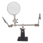 Soporte con lupa y dos brazos con clip. Ideal para trabajos de soldadura.