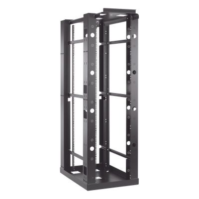 Rack Abierto Sísmico de 4 Postes Estándar de 19 in / 45U / 2.19 m (7.2 ft) de Altura / Capacidad 2,500 lb (1,134 kg) / Acero 3.4 mm / Certificación NEBS Zona 4 y OSHPD / Negro RAL 9005