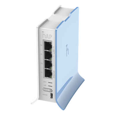 (hAP lite TC) 4 Puertos Fast Ethernet, Wi-Fi 2.4 GHz 802.11 b/g/n y base tipo Torre
