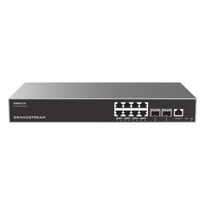 Switch Capa 3 PoE+ Administrable / 8 puertos 10/100/1000 Mbps + 2 Puertos SFP+ de 10 Gigabits / Hasta 120W / Compatible con GWN Cloud.