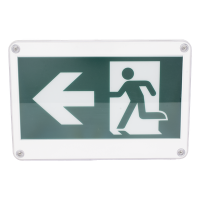 Letrero EXTERIOR de Señalización salida \"Hombre Corriendo\"/ Alto brillo / Uso en pared, lateral o techo / Batería de Respaldo Incluida con hasta 120 minutos de duración