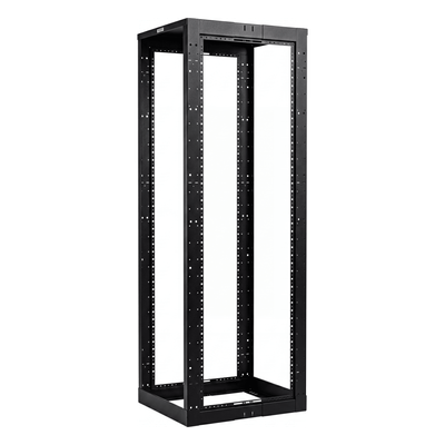 Rack de Cuatro Postes Estándar de 19\", Rieles Con Orificio Para Tuerca Enjaulada, Profundidad Ajustable de 23 a 42 in, 45 Unidades de Rack, Color Negro