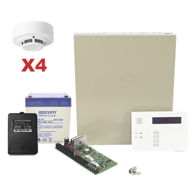 Kit de panel de control antirrobo VISTA-48LA con teclado-receptor inalámbrico 6160RF, gabinete, batería, transformador y 4 detectores de humo