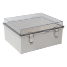 Gabinete Plástico ABS / Puerta Transparente Policarbonato / 300 x 300 x 180 mm (11.8 x 11.8 x 7.1 in) / Uso en Intemperie / Cierre por Broches Inoxidables / Compatible con Placa Interna
