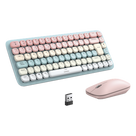 Paquete de Teclado y Mouse | 85 teclas en Español | Bluetooth y 2.4GHz |  Mouse Ambidiestro  | Sensor de DPI ajustable | Efectos de Iluminación del Teclado | Amplia compatibilidad | Color Rosa.