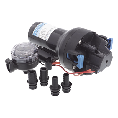 Bomba de diafragma controlada por presión para trabajo pesado ParMax de 12 Vcd, caudal de 5 GPM, presión máxima 60 psi, para manguera de diámetro interior de 13 mm (1/2\") y 19 mm (3/4\")