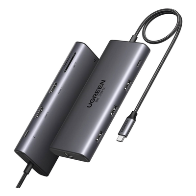 Docking Station USB-C Hub 10 en 1 UGREEN Revodok Pro 210 / Dual HDMI 4K 60Hz y 8K 30Hz / 3 Puertos USB-A + USB-C 3.0 / Carga PD 100W / Ethernet Gigabit 1000M / Lector Tarjetas SD y TF / Compatible