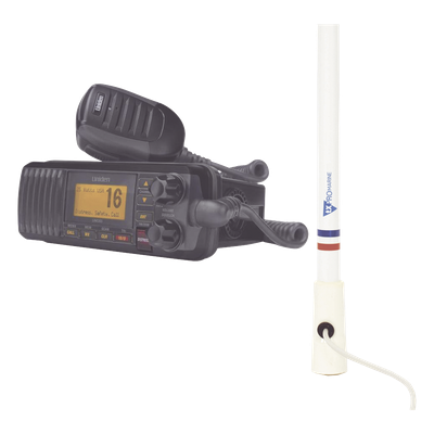 Kit de radio UM385BK | mas antena marina de fibra de vidrio TX-5206-SYS y soporte para antena 4186