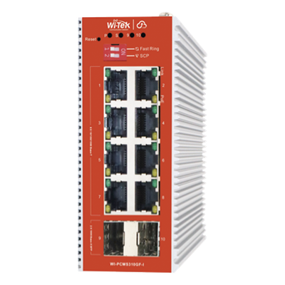 Switch L2+ PoE Industrial / Administración Cloud-Web-CLI / 8 Puertos PoE af/at 100/1000 Mbps / 2 Puertos SFP Gigabit / Presupuesto PoE 120 W / Protocolo ERSP (redundancia enlaces)