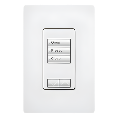 Teclado de pared seeTouch de 3 botones con subir/bajar para control de luces y cortinas en sistemas RadioRA 2, 120 V, retroiluminado, color blanco