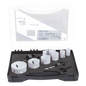 Kit de broca sierras (3/4 - 2 1/4 in) incluye 6 piezas de broca sierras, 2 adaptadores y resorte de expulsión.