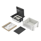 Caja de Suelo / 2 Módulos Dobles K45 / Profundidad Ajustable 70-100 mm (2.76-3.94 in) / Carga 1400 kg / Resistencia Térmica 125 °C / Antillama 850 °C / Registro para Concreto
