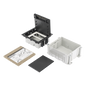 Caja de Suelo Simon Serie S / Para Voz, Datos o Contactos Eléctricos / Capacidad para 2 Módulos / Con Registro Integrado para Fijación en Concreto / Profundidad Ajustable de 70 a 100 mm (2.76 a 3.9