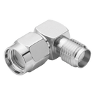 Adaptador en Ángulo Recto de Conector SMA Macho Inverso a SMA Hembra, Níquel/ Oro/ Teflón.