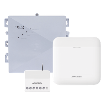 (AX PRO + YONUSA) KIT de Alarma AX PRO / Incluye: 1 Hub con bateria de respaldo / 1 Energizador 2500Mts Lineales / 1 Relevador  0 a 36 Vcc (Max. 5 A) con Entrada de Alarma 27/7