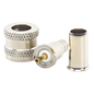 Conector Mini UHF Macho, 50 Ohm, de Anillo Plegable para Cables RG-58/U, RG-142/U, Niquel/Oro/Delrin.