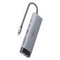 Adaptador HUB 9 en 1, 1 puerto USB-C entrada, 1 puerto HDMI 4K, 1 puerto Ethernet Gigabit, 1 puerto SD y MicroSD, 1 puerto USB-C y 3 puertos USB-A