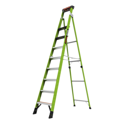 Escalera de 3.05 m Capacidad máxima de 170 Kg, inclinada, de fibra de vidrio con almohadilla de pared giratoria.