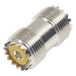Adaptador Barril en Línea, de Conector UHF Hembra (SO-239) a UHF Hembra (SO-239), Niquel/ Plata/ Dap.