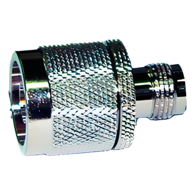 Adaptador RF en Línea / TNC Hembra a N Macho / Cuerpo Bronce Niquelado / Contacto Oro / Aislante Teflón