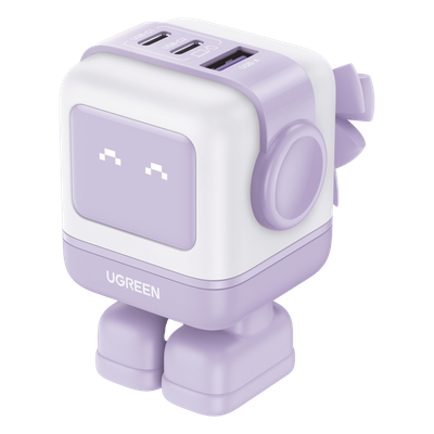 Cargador RobotGaN de 65W Serie UNO | 3 Puertos de Carga Rápida | 2 USB-C | 1 USB-A | PD 3.0 | QC 4.0 | Carga Inteligente | Tecnología GaN II | Zapato Magnético Extraíble | Carcasa Ignífuga | Pantal