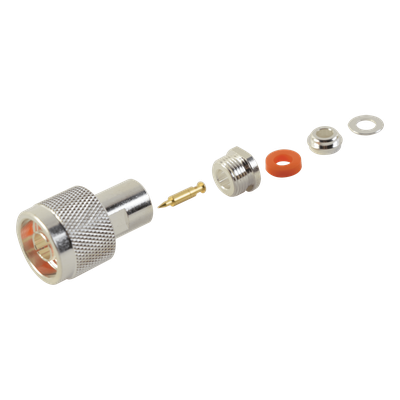 Conector N Macho de Rosca para RG-58/U, RG-142/U, Plata/ Oro/ Teflón.