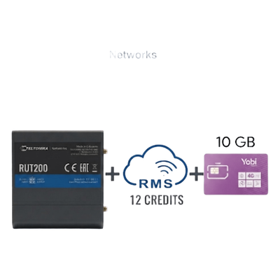 Router Teltonika LTE/4G RUT200 + 12 creditos RMS  + SIM de YOBI de 10GB por Mes durante un año de servicio (solo datos)