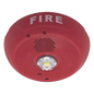 Sirena con estrobo LED de 2 hilos para techo, 24 Vcd, candela seleccionable hasta 177 cd, puntos de prueba DVM, color rojo