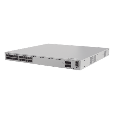 Switch de Distribución/Core Gigabit Administrable PoE Capa 3 / 24 puertos 1000/2.5Gbps (PoE) / 4 Puertos 10GE SFP+ Uplink / ERPS / Rutas Estáticas / iStack / PoE Perpetuo / 400W / Administración Nu