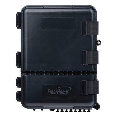 Caja de Distribución de Fibra Óptica para 24 Empalmes, con 8 Acopladores SC/APC Simplex, Exterior IP55, Color Negro