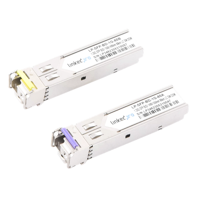 Transceptores Ópticos Bidireccionales SFP (Mini-Gbic) / Monomodo 1490 & 1550 nm / 1.25 Gbps / 1000BASE-BX / Conector LC/UPC Simplex / DDM / Hasta 80 km / 2 Piezas