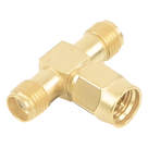 Adaptador RF en T / SMA Macho a Doble SMA Hembra / Recubrimiento de Oro / Aislante de Teflón