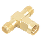 Adaptador en T, de Conector SMA Macho a Doble SMA Hembras, Oro/ Oro/ Teflón.