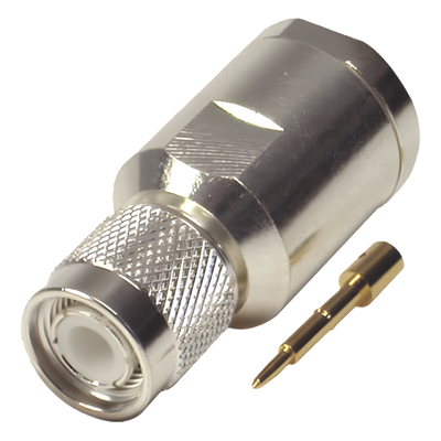 Conector TNC Macho de Rosca en 50 Ohm para cable LMR-400, 9913, 8214, CNT-400, RG8/U-SYS, RFLASH-1113, Plata/ Oro/ Teflón.