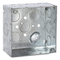 Caja Cuadrada Galvanizada  de 4\" x 4\", profundidad de 2 1/8\". Cuenta con 10 KO de 1/2\" y 6 TKO (1/2\" - 3/4\"))