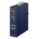 Convertidor de Medios Industrial / 1x Ethernet 10/100/1000 Base-T / 2x SFP 100/1000/2500 Base-X / -40 a 75°C / 12-48V DC