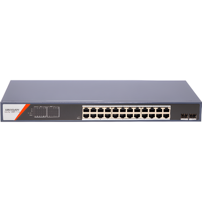 Switch Gigabit PoE+ / Administrable / 24 Puertos 1000 Mbps PoE+ / 2 Puertos SFP / Configuración Remota desde Hik-PartnerPro / PoE Extendido 250 Metros / 370 Watts