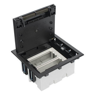 Caja Para Instalación en Piso Falso para Voz, Datos o Contactos Eléctricos / Capacidad para 2 Módulos / Espacio Embellecedor en la Tapa / Profundidad Ajustable de 90 a 120 mm (3.54 a 4.72 pulgadas)