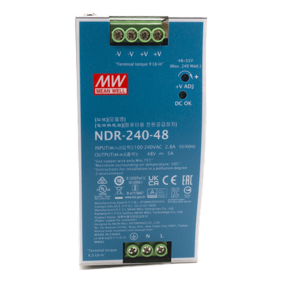 Fuente de Poder Industrial / 240 Watts / 48 VCD / 5 Amp / Montaje Riel DIN / 88.5% Eficiencia / 2.48 x 4.47 x 4.93 pulgadas