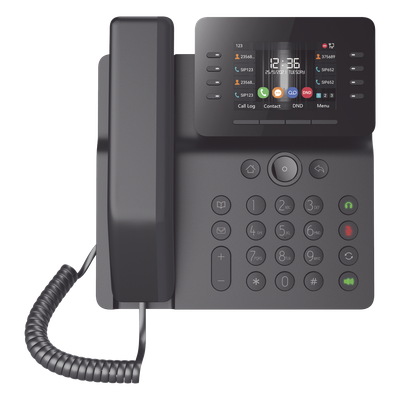 Teléfono IP Empresarial Esencial WiFi / Bluetooth, 12 líneas SIP, pantalla a color 3.5\", PoE, puertos Gigabit, conferencia local de 6 vías.