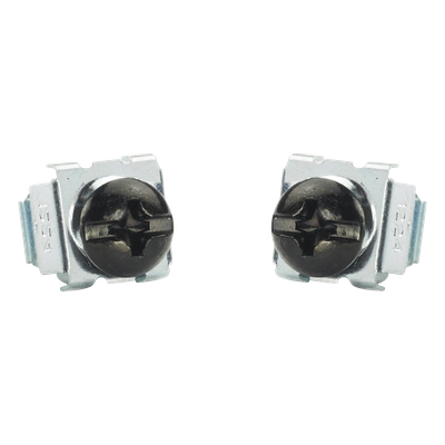 Kit de 100 Tornillos y 100 Tuercas Enjauladas #12-24, Para Uso en Gabinetes o Racks con Rieles con Orificios Cuadrado