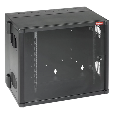 Gabinete AccessPlus de Montaje 26 UR en Pared de 19in, Rieles Numerados y Roscados #10-32, Puerta con Ventana de Seguridad, 700 mm de Ancho, 637 mm de Profundidad, Color Negro