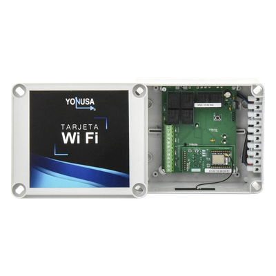 Modulo WIFI con gabinete para uso en Energizadores YONUSA/Aplicación sin costo/Activación Remota de 4 salidas tipo Relay con alta capacidad.